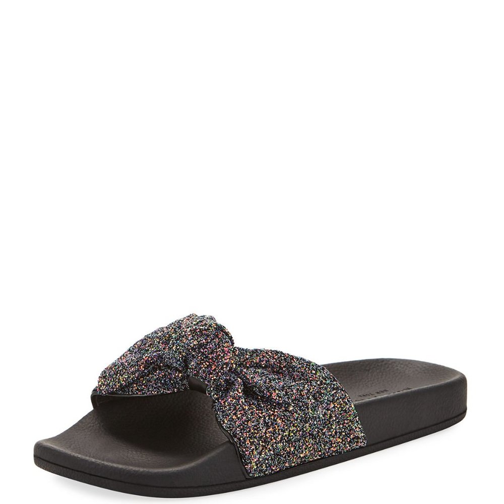 Kate Spade Women's Sparkle Vivi Pool Slides in Black/Rainbow